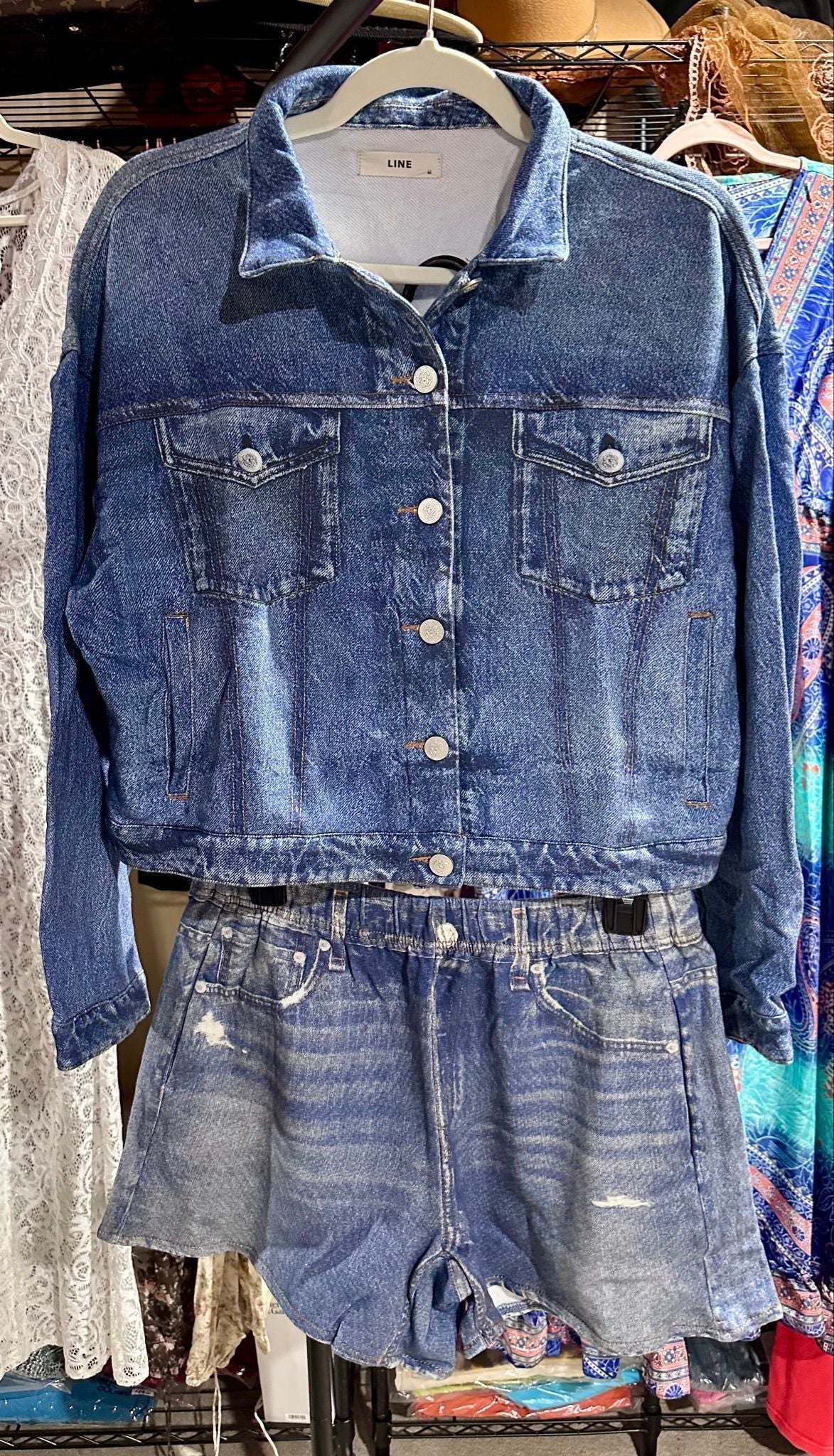 Line Brand Printed Lightweight Cozy Faux Denim Jacket