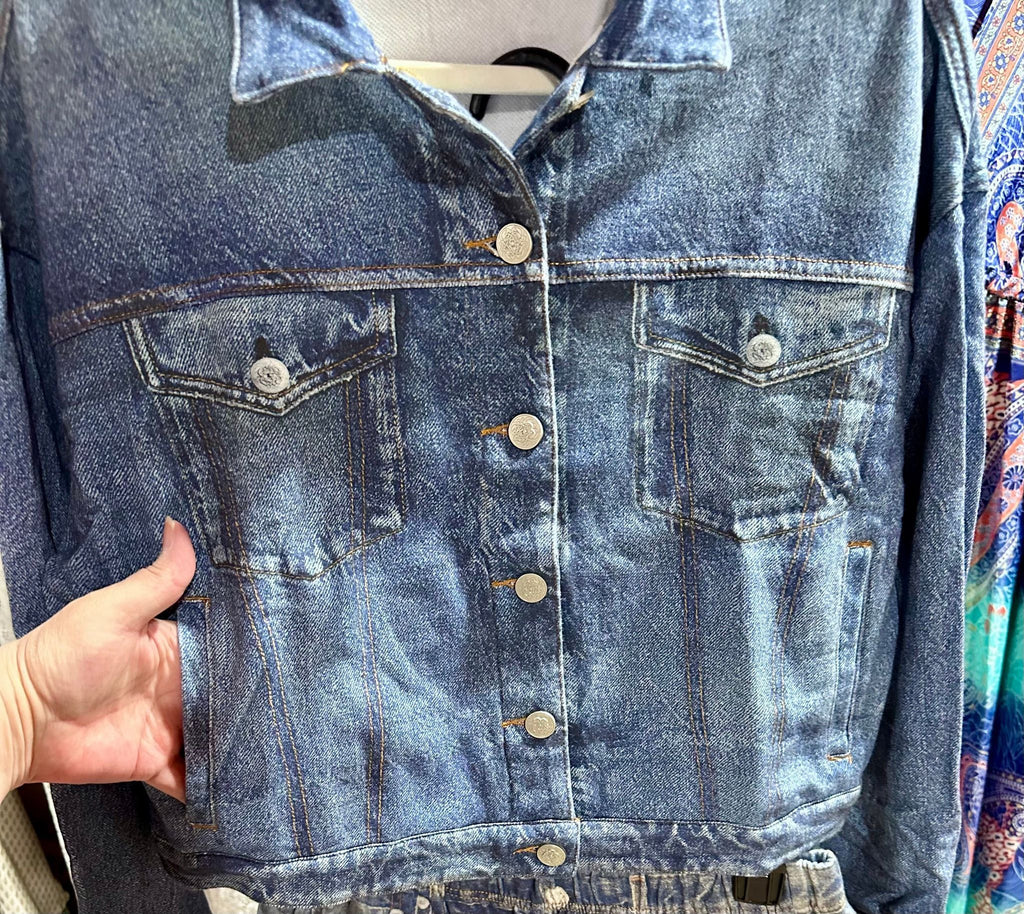 Line Brand Printed Lightweight Cozy Faux Denim Jacket