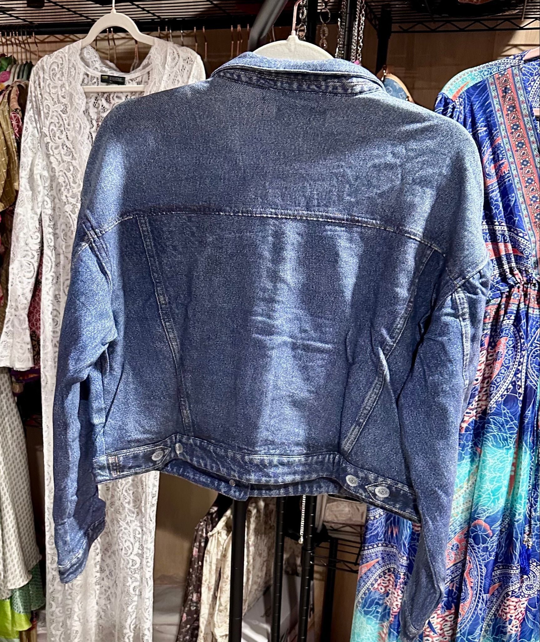 Line Brand Printed Lightweight Cozy Faux Denim Jacket