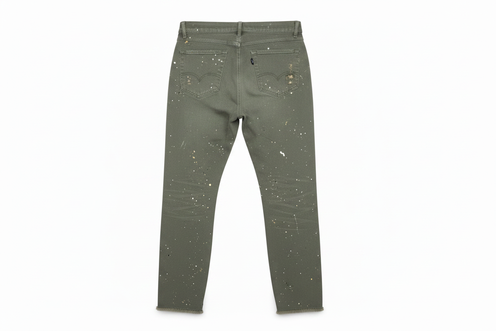 Olive Paint Jeans Back