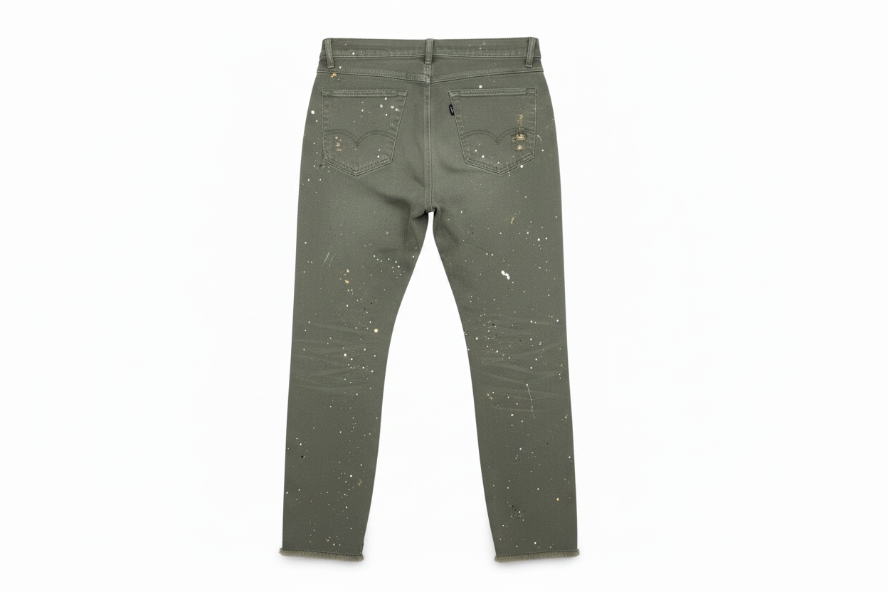Olive Paint Jeans Back