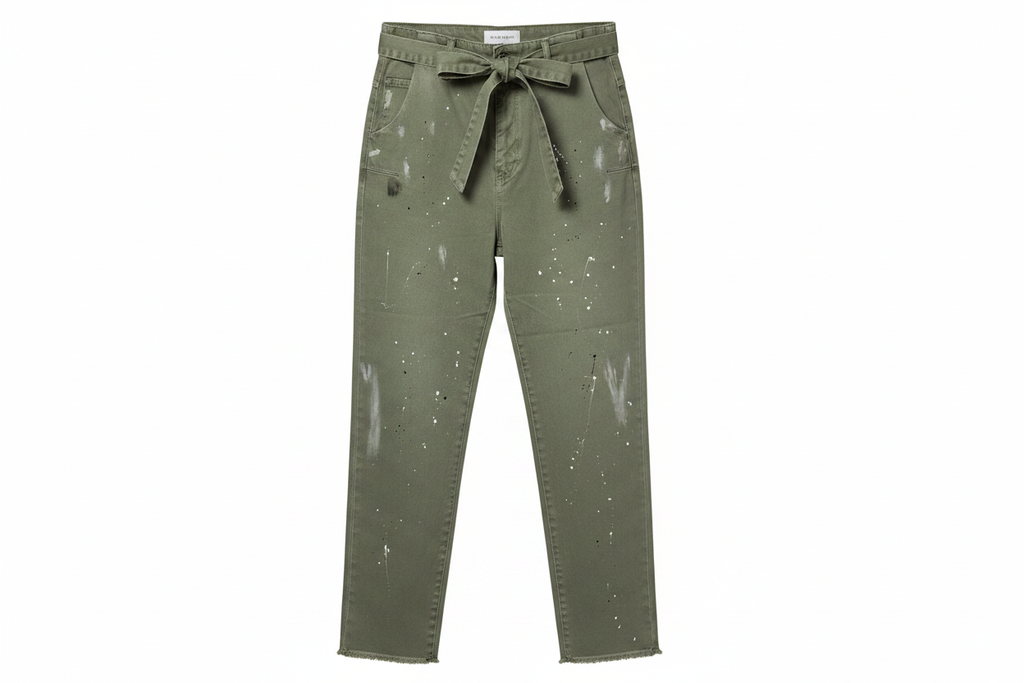 Olive Paint Jeans Front