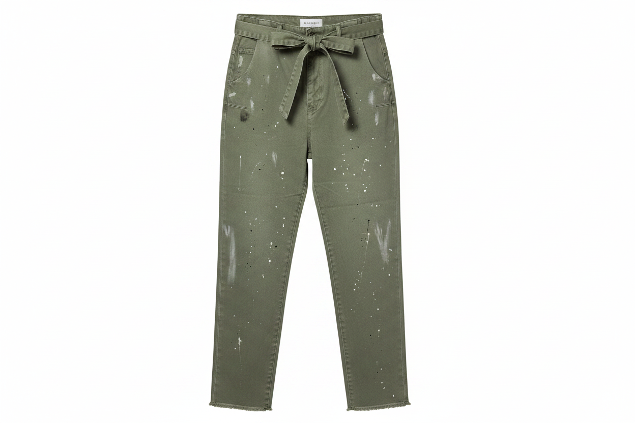 Olive Paint Jeans Front