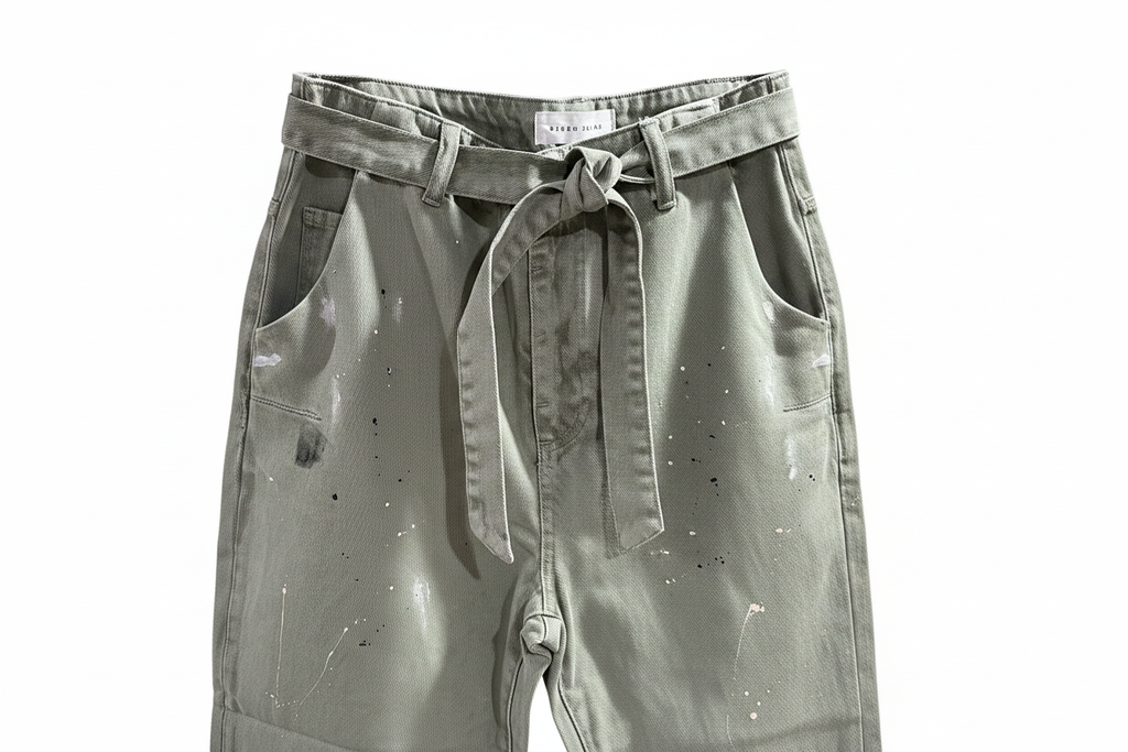 Olive Paint Jeans Waist Detail