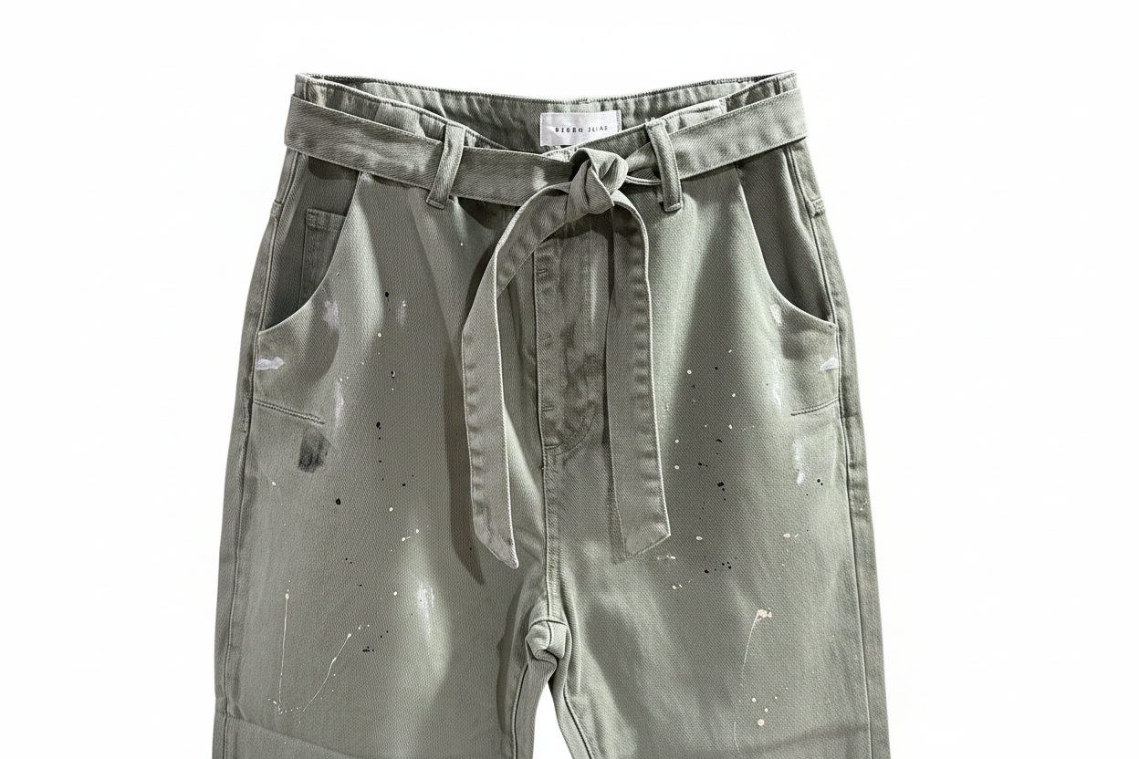 Olive Paint Jeans Waist Detail
