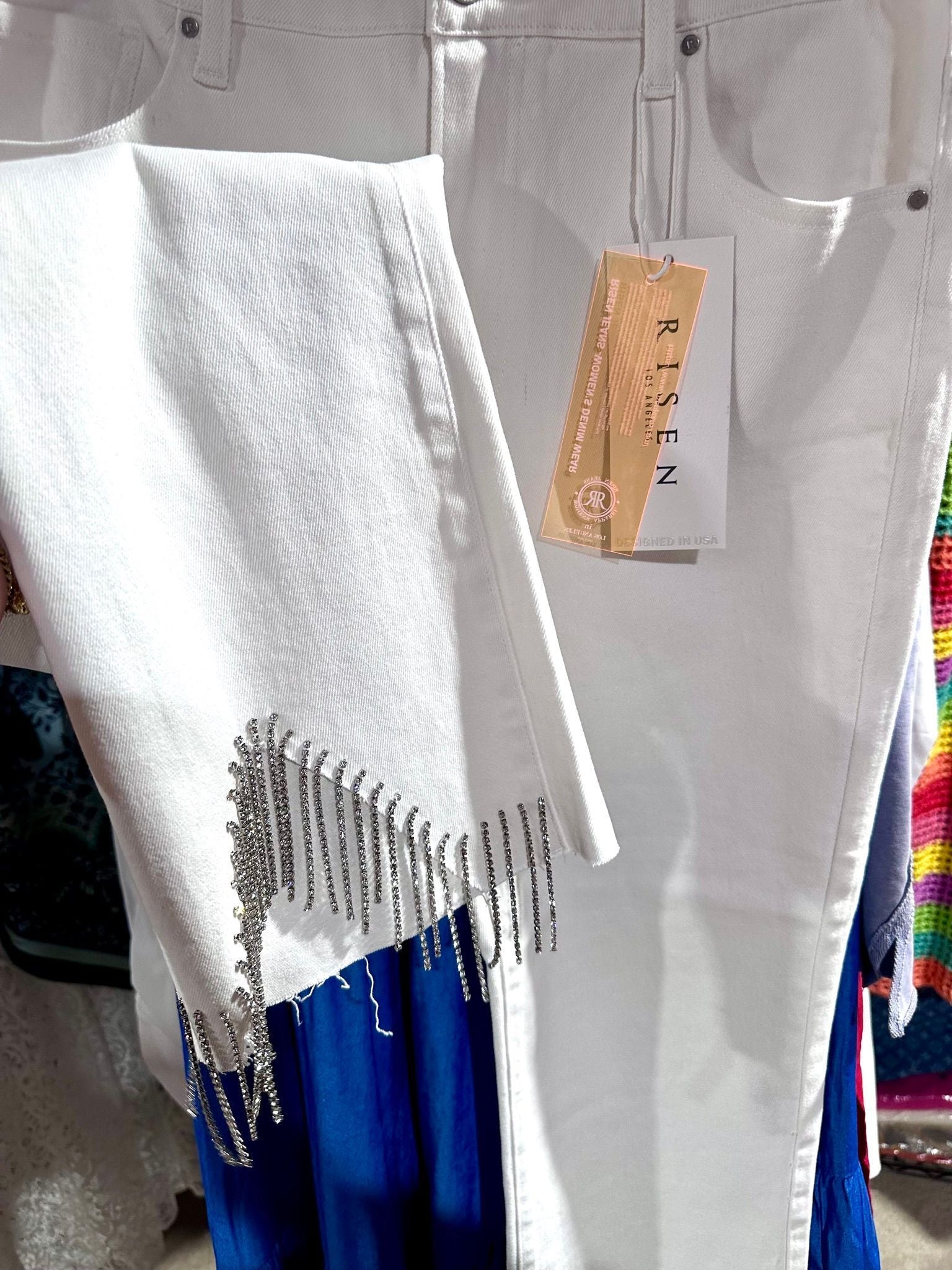 NWT Risen Rhinestone Fringe Jeans